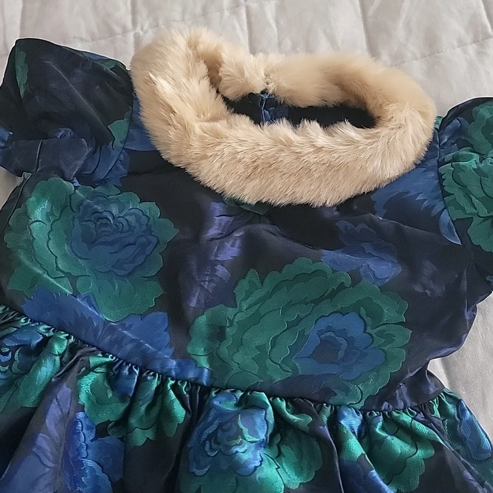 NWT Janie and Jack Floral Dress with Faux Fur Collar - Picture 2 of 2